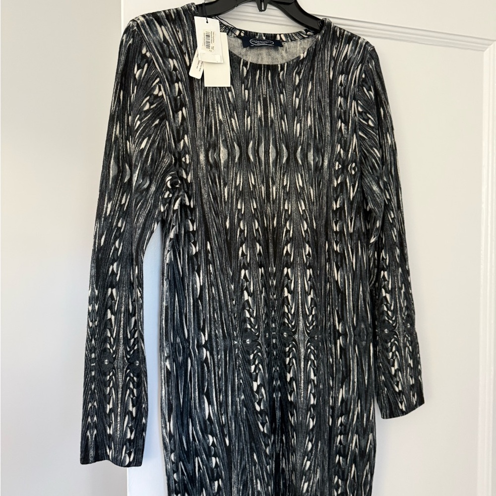 Magaschoni Black and White Herringbone Print Dress